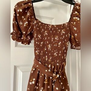 Romper• Francesca’s Boutique, Floral Brown Smocked Romper, Size XS